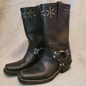 Frye harness moto boot mid calf cutouts studs 7